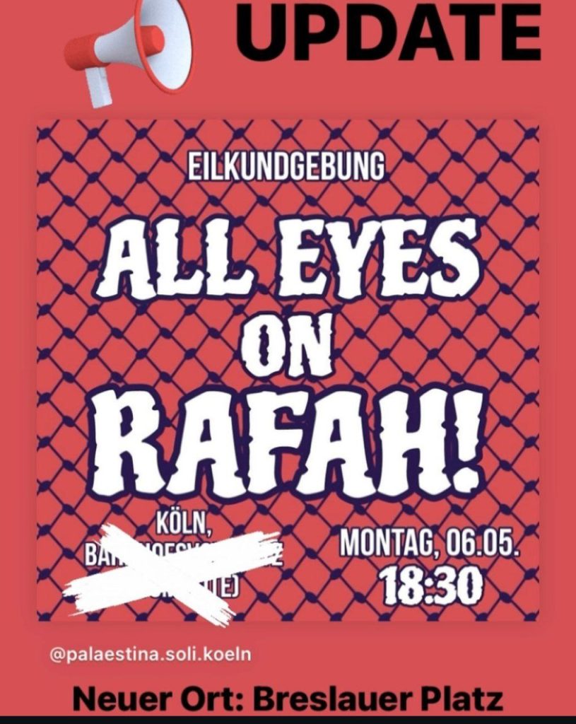 EILKUNDGEBUNG: ALL EYES ON RAHA! - !!Ortsänderung: Breslauer Platz (Hintereingang Köln HBF)!!