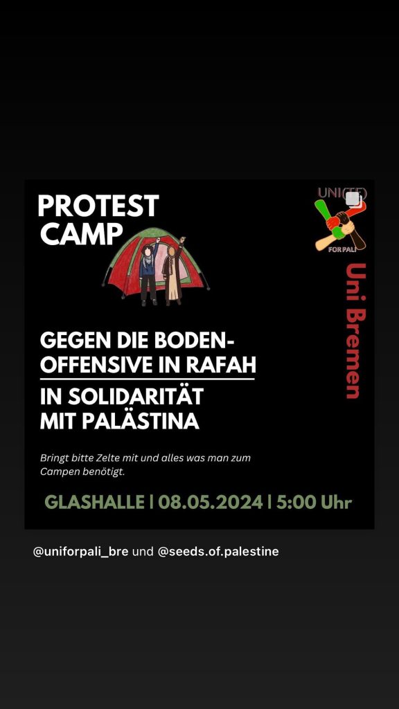 PROTEST CAMP: GEGEN DIE BODENOFFENSIVE IN RAFAH - IN SOLIDARITÄT MIT PALÄSTINA