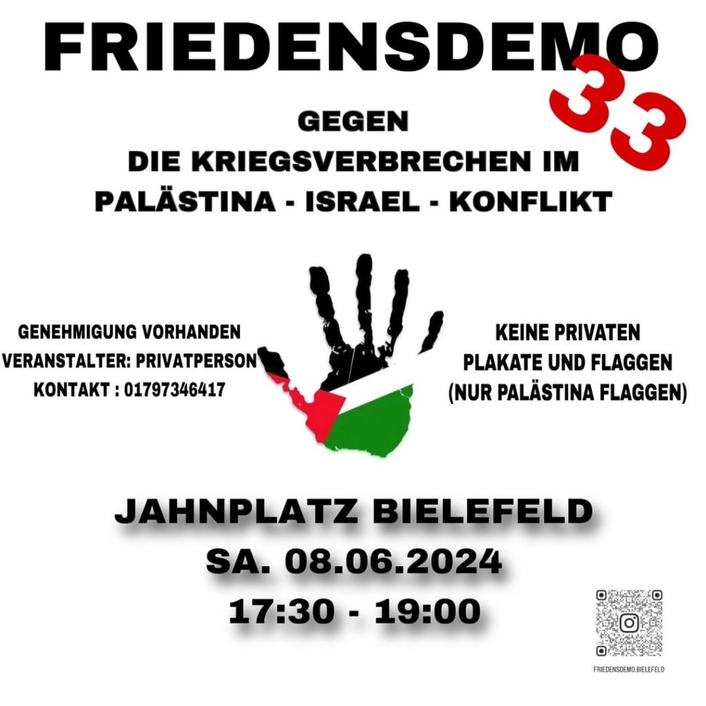 Friedensdemo gegen die Kriegsverbrechen im Palästina - Israel - Konflikt