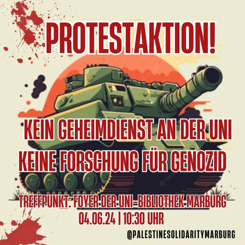 Protestaktion! Kein Geheimdienst an der Uni - Keine Forschung für Genozid