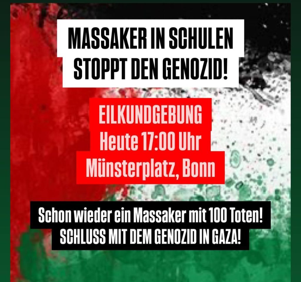 EILKUNDGEBUNG: MASSAKER IN SCHULEN - STOPPT DEN GENOZID!