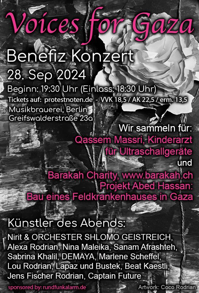 Voices For Gaza - Benefiz Konzert | Alle Künstler, Musiker und Veranstalter verzichten auf ihre Gagen!