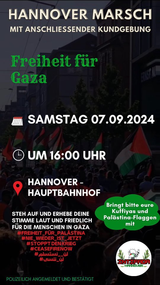 HANNOVER MARSCH MIT ANSCHLIEßENDER KUNDGEBUNG - FREIHEIT FÜR GAZA
