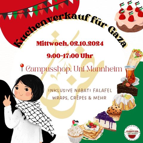 Kuchenverkauf für Gaza - Campusshop, Uni Mannheim