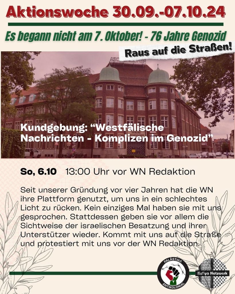 Kundgebung: \"Westfälische Nachrichten - Komplizen im Genozid\"