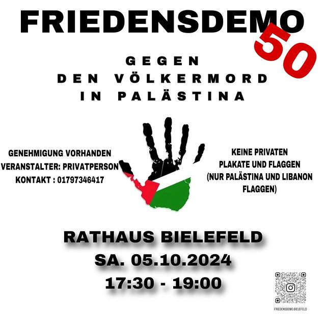 Friedensdemo gegen den Völkermord in Palästina 50 Rathaus Bielefeld