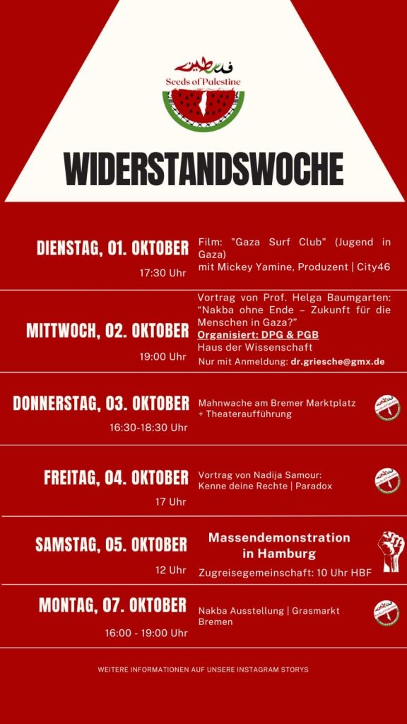 1. - 7. Oktober 2024: Widerstandswoche in Bremen mit vielfältigem Programm