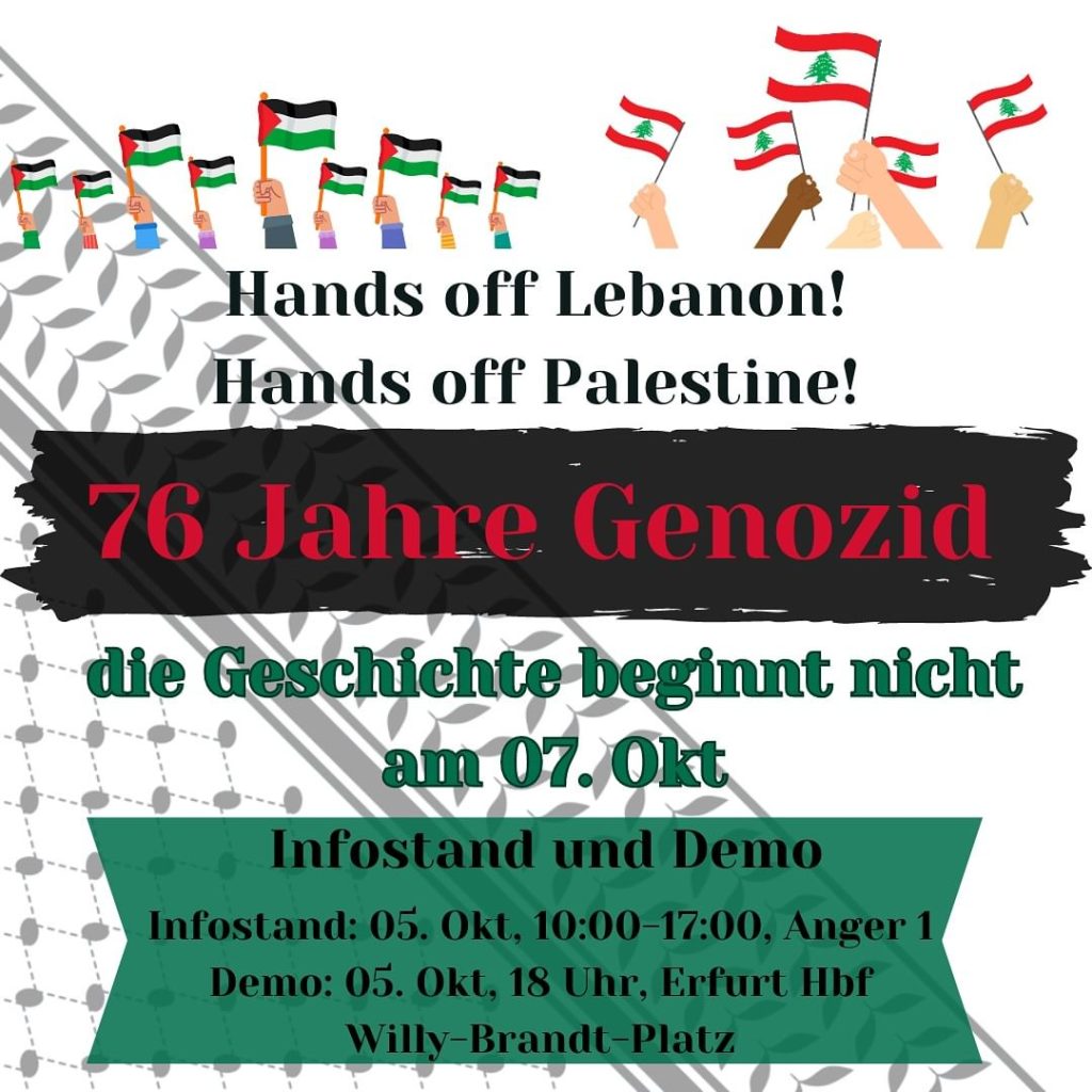 Infostand und Demo - Hands off Lebanon! Hands off Palestine!