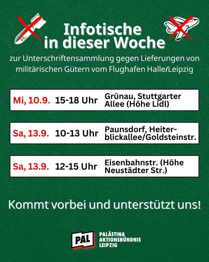 Unterschriften-Sammlung gegen die Lieferung von militärischen Gütern vom Flughafen Halle/Leipzig - PAUNSDORF