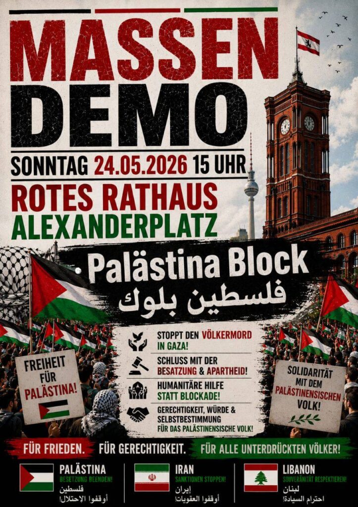 MASSENDEMO: FÜR FRIEDEN. FÜR GERECHTIGKEIT. FÜR ALLE UNTERDRÜCKTEN VÖLKER.