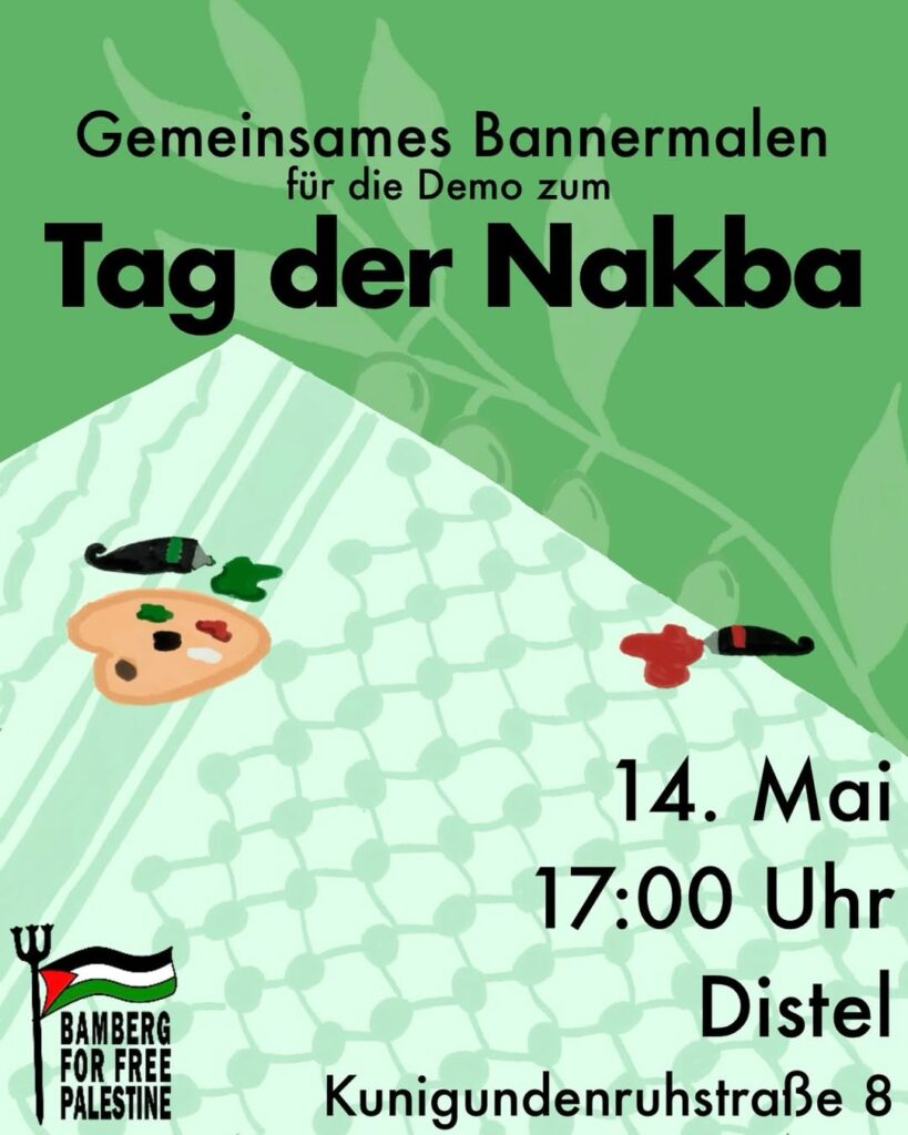 Gemeinsames Bannermalen für die Demo zu Tag der Nakba