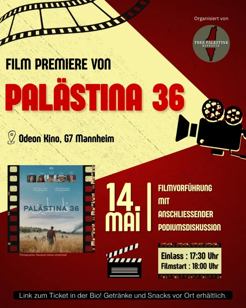 Filmabend: Premiere von Palästina 36 - Tickets ausschließlich über Webseite atlantis+odeon