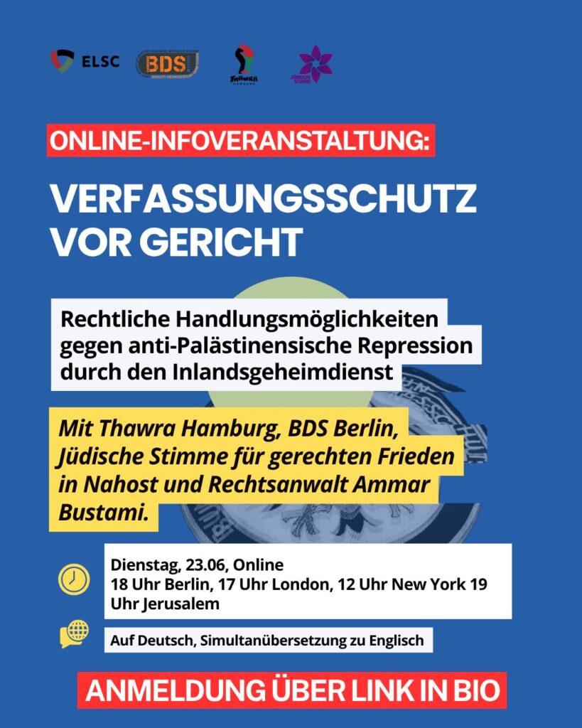 VERFASSUNGSSCHUTZ VOR GERICHT - Rechtliche Handlungsmöglichkeiten gegen ani-palästinensische Repression durch den Inlandsgeheimdienst