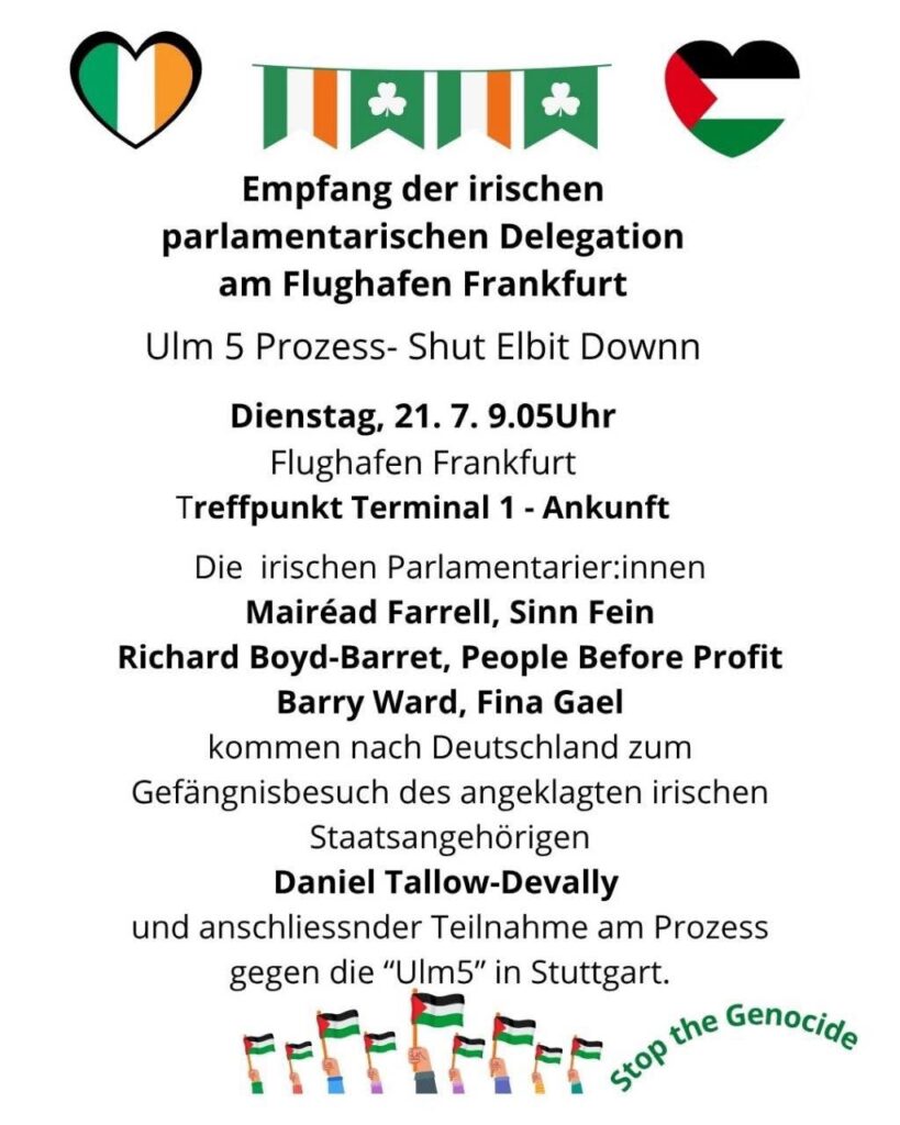 Ulm5 Prozess - Shut Elbit Down - Empfang der irischen Delegation am Flughafen Ffm - Treffpkt. Terminal 1 - Ankunft