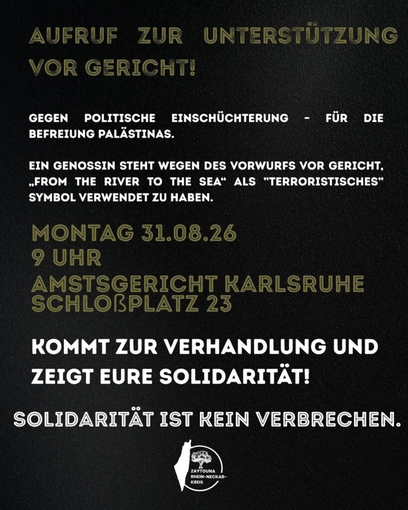 Aufruf zur Unterstützung vor Gericht!