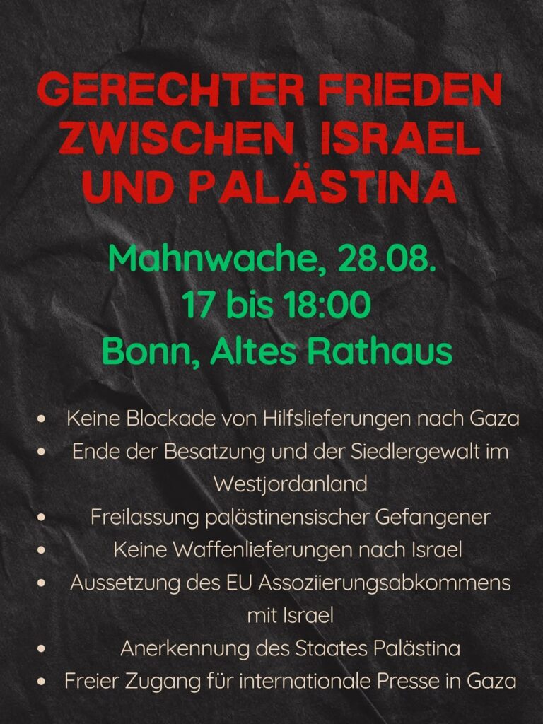Mahnwache - Gerechter Frieden zwischen Israel und Palästina