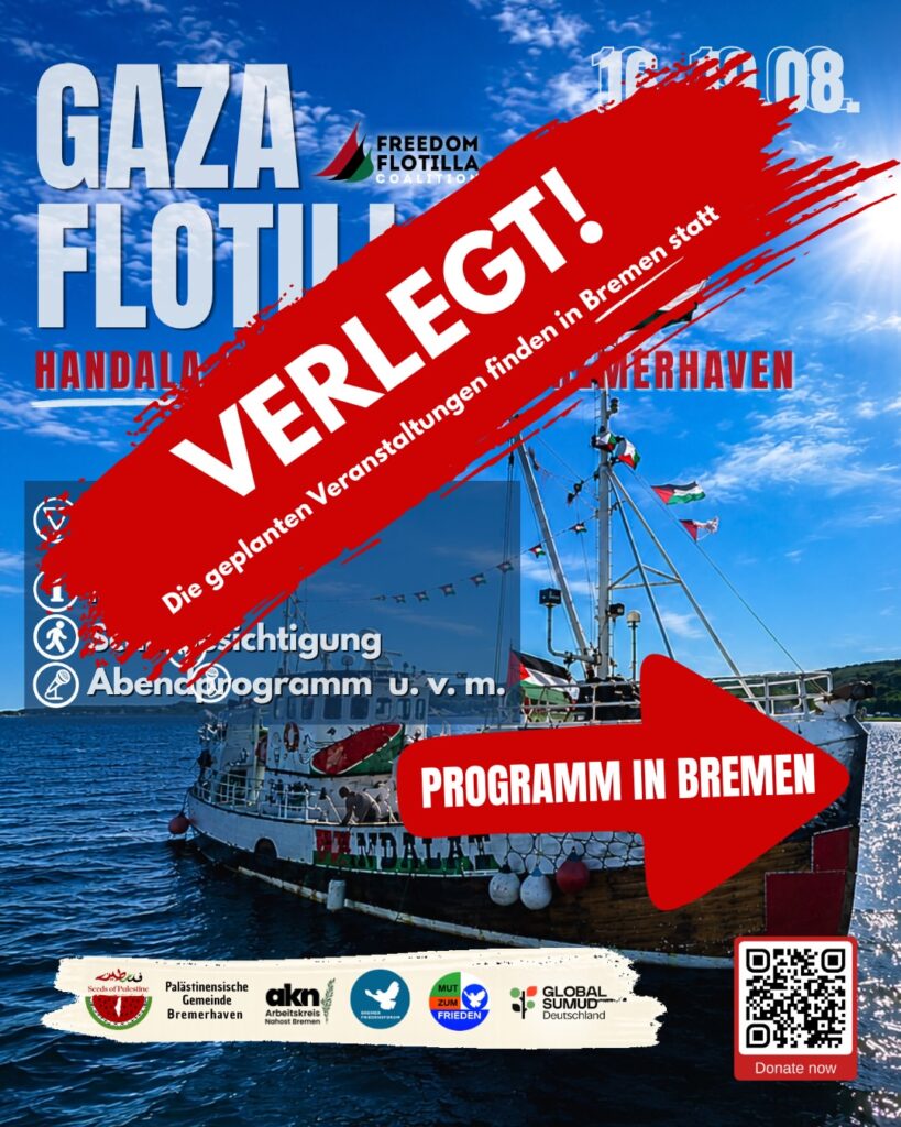 16. - 18. August: Handala II in Bremerhaven - Ankunftszeit und genauer Ort folgen!
