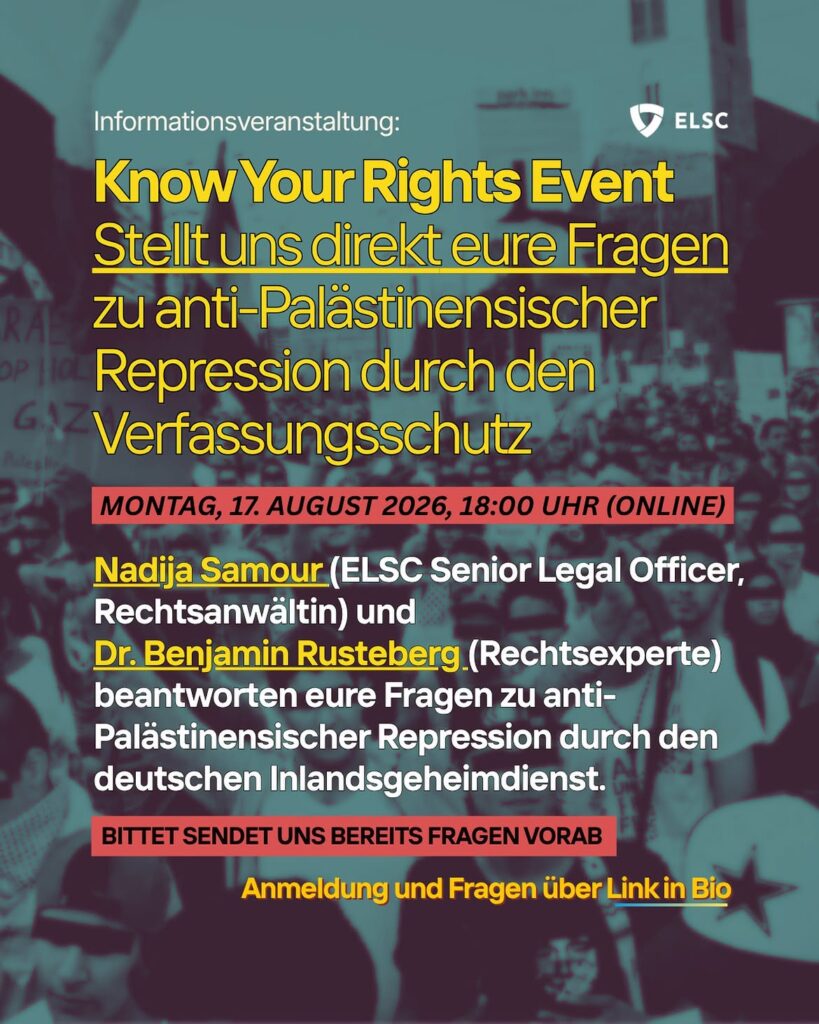 Know your Rights Event - Stellt uns direkt eure Fragen zu anti-Palästinensischer Repression durch den Verfassungsschutz