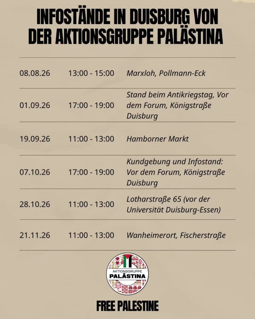 Infostände in Duisburg von der Aktionsgruppe Palästina
