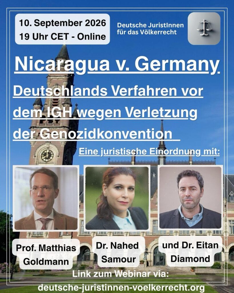 WEBINAR(Zoom): Nicaragua v. Germany  Deutschlands Verfahren vor dem IGH wegen Verletzung der Genozidkonvention  - Eine juristische Einordnung