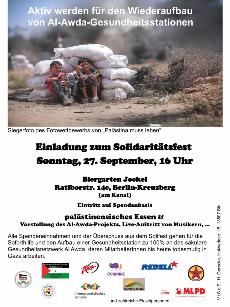 Solidaritätsfest - Aktiv werden für den Wiederaufbau von Al-Awda-Gesundheitsstationen