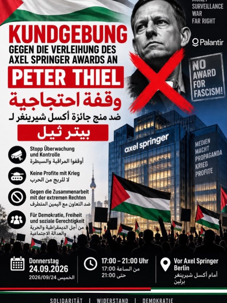KUNDGEBUNG GEGEN DIE VERLEIHUNG DES AXEL SPRINGER AWARDS AN  PETER THIEL