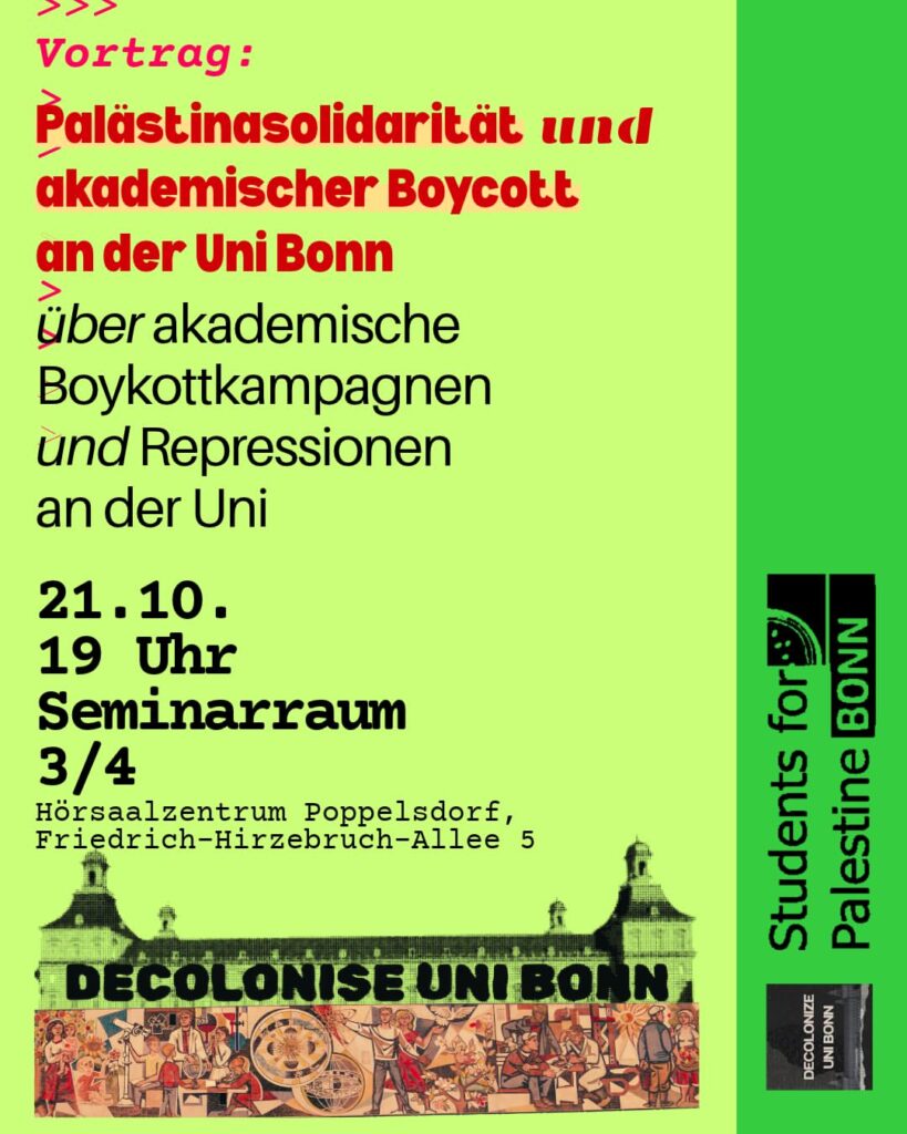 Vortrag: Palästinasolidarität und akademischer Boykott an der Uni Bonn